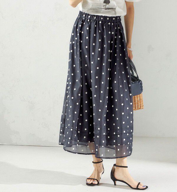 SHIPS for women「〈手洗い可能〉ドット 刺繍 ギャザー スカート」|スカート|ネイビー
