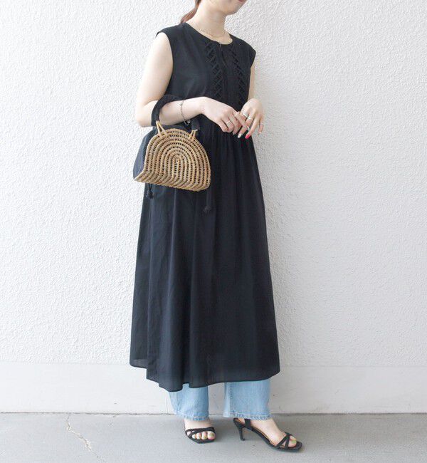 SHIPS any「SHIPS any:〈手洗い可能〉ロープ デザイン ピンタック フレンチスリーブ ワンピース」|ワンピース|