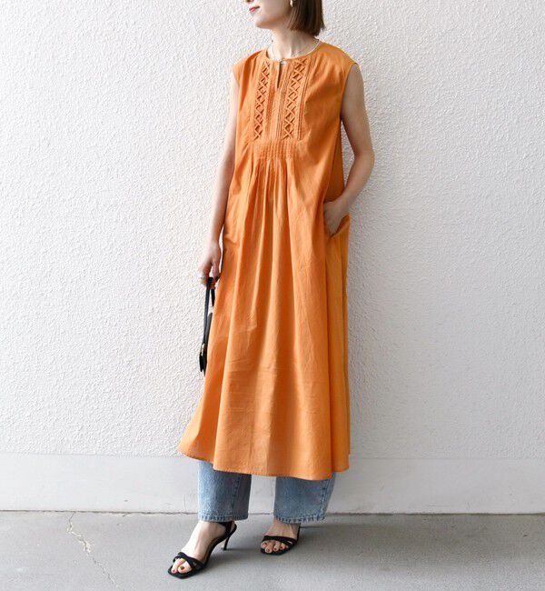 SHIPS any「SHIPS any:〈手洗い可能〉ロープ デザイン ピンタック フレンチスリーブ ワンピース」|ワンピース|