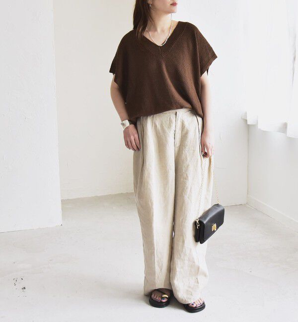 quaranciel「quaranciel:〈手洗い可能〉ラミー ミックス Vネック ノースリーブ シアー ニット」|ニット・セーター|