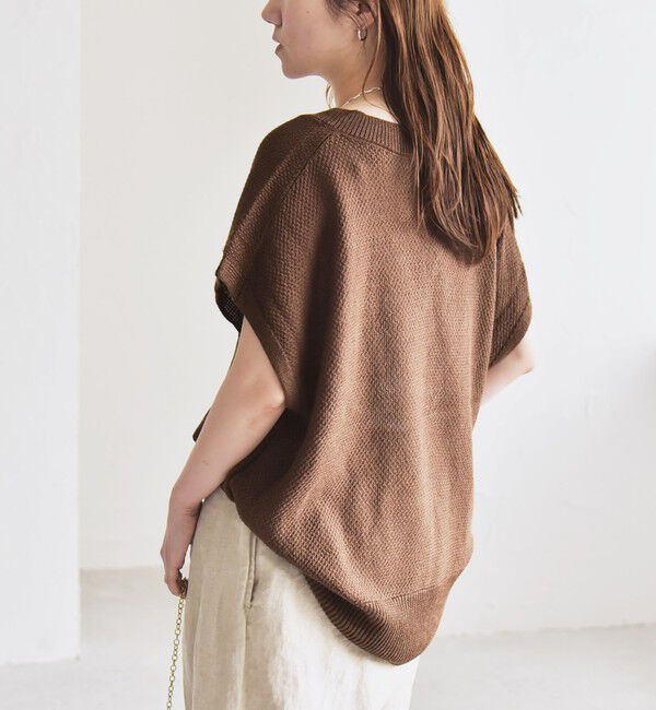 quaranciel「quaranciel:〈手洗い可能〉ラミー ミックス Vネック ノースリーブ シアー ニット」|ニット・セーター|