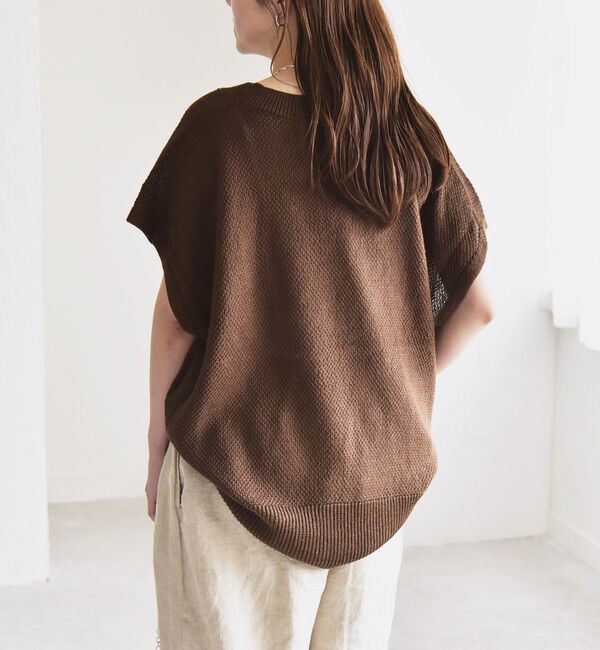 quaranciel「quaranciel:〈手洗い可能〉ラミー ミックス Vネック ノースリーブ シアー ニット」|ニット・セーター|