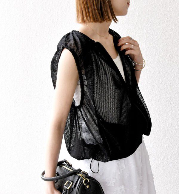 SHIPS any「SHIPS any:〈手洗い可能〉メッシュ シアー ドロスト ギャザー ノースリーブ ベスト」|ベスト・ジレ|