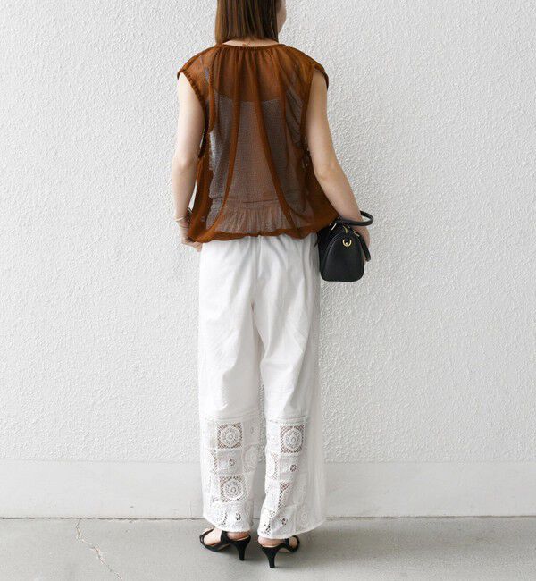 SHIPS any「SHIPS any:〈手洗い可能〉メッシュ シアー ドロスト ギャザー ノースリーブ ベスト」|ベスト・ジレ|