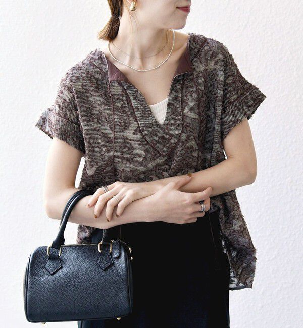 SHIPS any「《一部追加予約》SHIPS any:〈手洗い可能〉メッシュ ジャカード カフタン スキッパー ブラウス」|シャツ・ブラウス|ブラウン