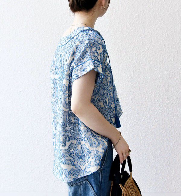 SHIPS any「《一部追加予約》SHIPS any:〈手洗い可能〉メッシュ ジャカード カフタン スキッパー ブラウス」|シャツ・ブラウス|