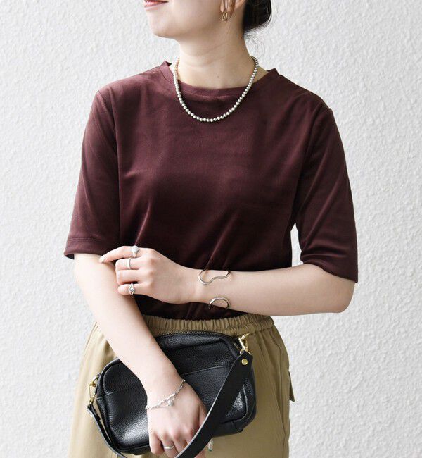 SHIPS any「SHIPS any:〈洗濯機可能〉ポリエステル ベロア ハーフスリーブ コンパクト TEE」|Tシャツ・カットソー|