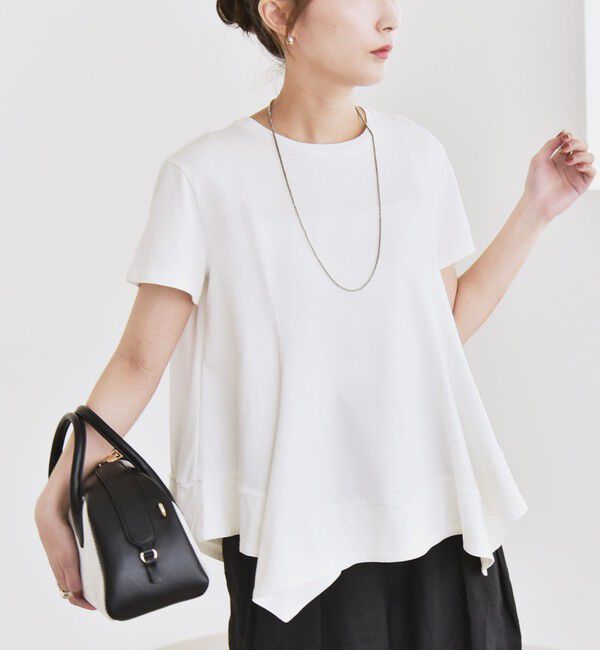 quaranciel「quaranciel:〈手洗い可能〉ハンカチーフヘム フレア クルーネック TEE」|Tシャツ・カットソー|