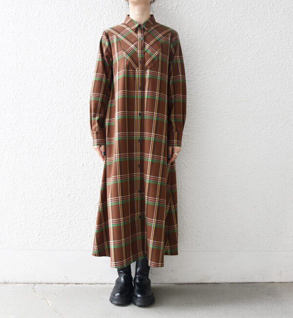 SHIPS any「SHIPS any:〈洗濯機可能〉チェック Aライン フレア シャツ ワンピース」|ワンピース|