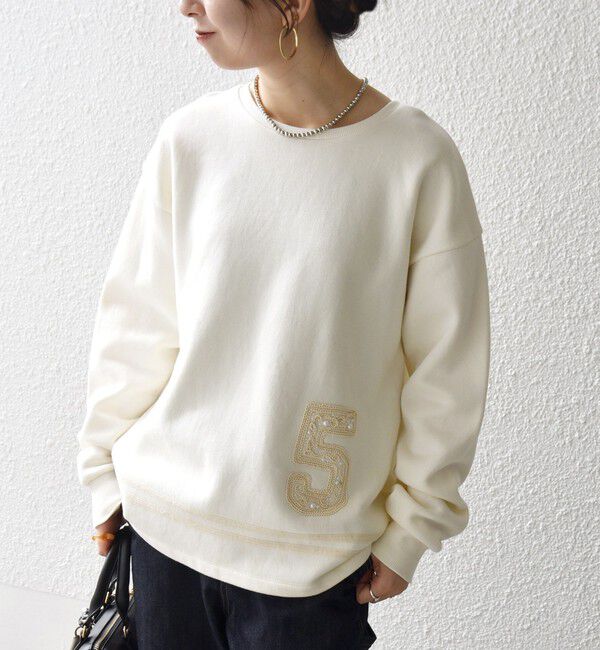 SHIPS any「SHIPS any:〈洗濯機可能〉裏起毛 パールモチーフ 刺繍 ワイド スウェット」|スウェット・ジャージ|