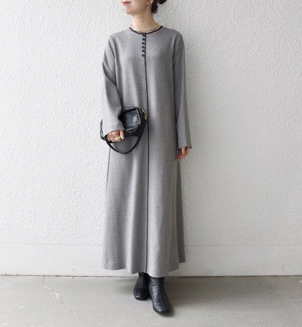 SHIPS any「SHIPS any: ウーステッド パイピング ボタン ロングスリーブ フレア ワンピース」|ワンピース|