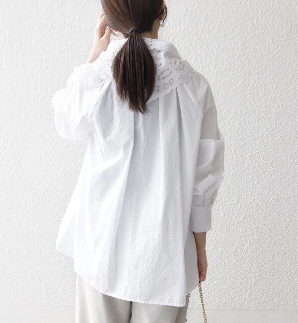 SHIPS any「bon_meur:〈洗濯機可能〉レース スカーフ付き バンドカラー ギャザー パフ シャツ」|シャツ・ブラウス|