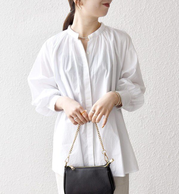 SHIPS any「bon_meur:〈洗濯機可能〉レース スカーフ付き バンドカラー ギャザー パフ シャツ」|シャツ・ブラウス|