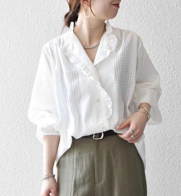 SHIPS any「《一部追加予約》SHIPS any:〈洗濯機可能〉フリルカラー スタンド & オープン シャツ ブラウス」|シャツ・ブラウス|