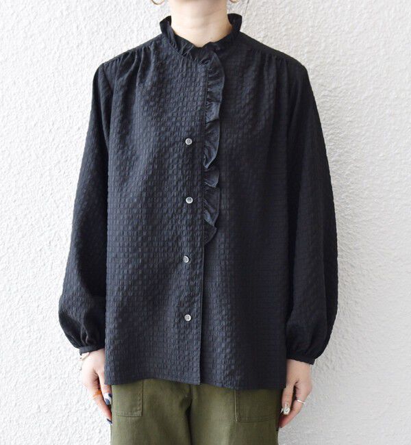 SHIPS any「《一部追加予約》SHIPS any:〈洗濯機可能〉フリルカラー スタンド & オープン シャツ ブラウス」|シャツ・ブラウス|