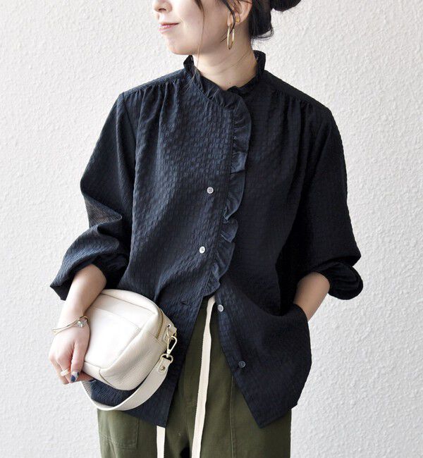 SHIPS any「《一部追加予約》SHIPS any:〈洗濯機可能〉フリルカラー スタンド & オープン シャツ ブラウス」|シャツ・ブラウス|