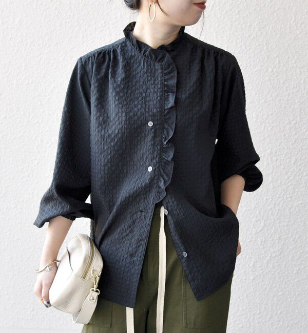 SHIPS any「《一部追加予約》SHIPS any:〈洗濯機可能〉フリルカラー スタンド & オープン シャツ ブラウス」|シャツ・ブラウス|