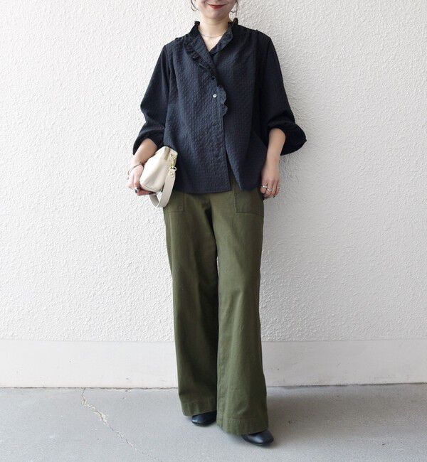 SHIPS any「《一部追加予約》SHIPS any:〈洗濯機可能〉フリルカラー スタンド & オープン シャツ ブラウス」|シャツ・ブラウス|