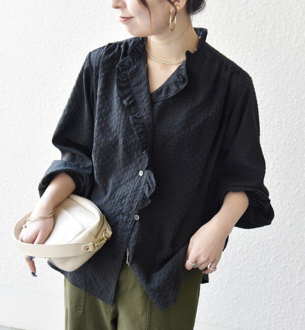 SHIPS any「《一部追加予約》SHIPS any:〈洗濯機可能〉フリルカラー スタンド & オープン シャツ ブラウス」|シャツ・ブラウス|