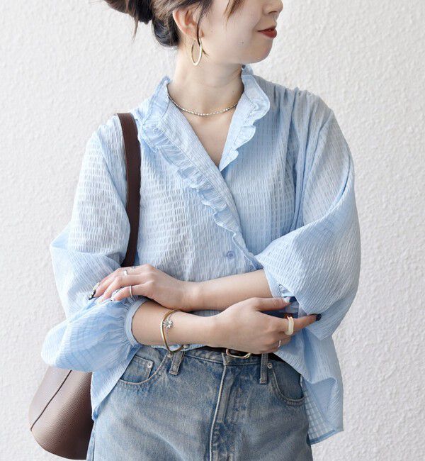 SHIPS any「《一部追加予約》SHIPS any:〈洗濯機可能〉フリルカラー スタンド & オープン シャツ ブラウス」|シャツ・ブラウス|