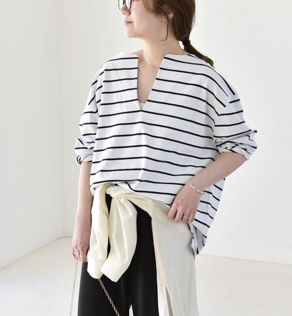 quaranciel「quaranciel:〈洗濯機可能〉ボーダー ビッグ スキッパー プルオーバー」|Tシャツ・カットソー|