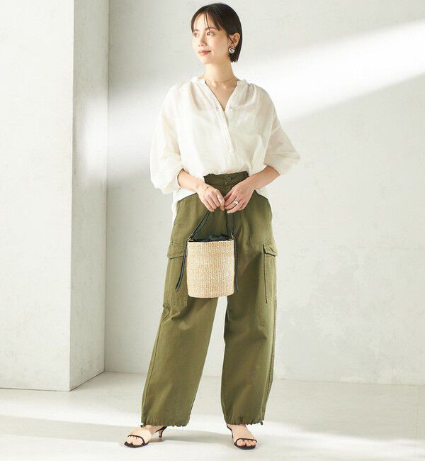 SHIPS for women「《一部追加予約》〈手洗い可能〉IMPERIAL LINEN 混 バンドカラー スキッパー シャツ」|シャツ・ブラウス|
