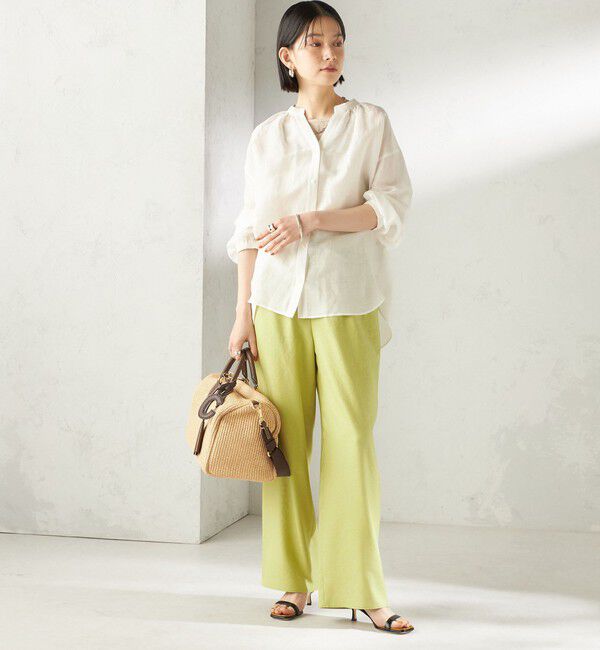 SHIPS for women「《一部追加予約》〈手洗い可能〉IMPERIAL LINEN 混 バンドカラー スキッパー シャツ」|シャツ・ブラウス|