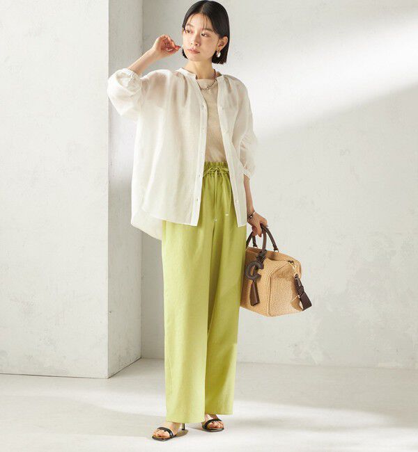 SHIPS for women「《一部追加予約》〈手洗い可能〉IMPERIAL LINEN 混 バンドカラー スキッパー シャツ」|シャツ・ブラウス|