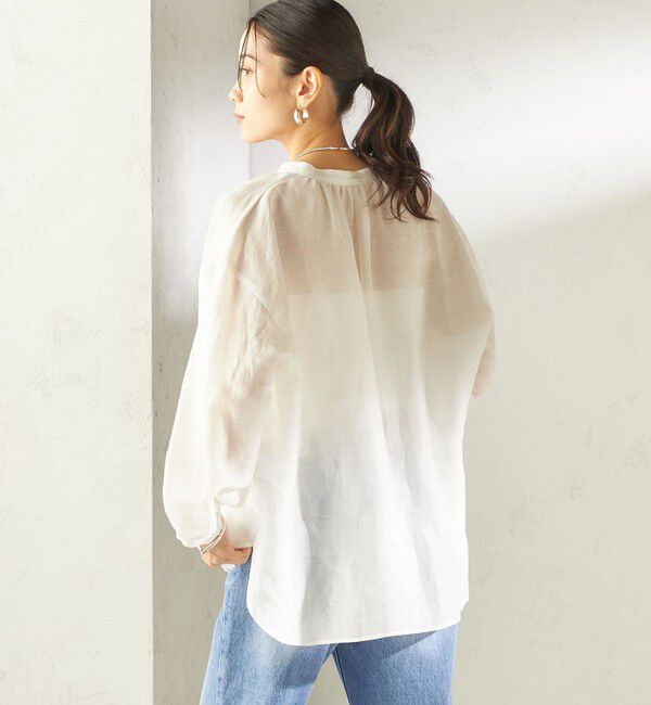 SHIPS for women「《一部追加予約》〈手洗い可能〉IMPERIAL LINEN 混 バンドカラー スキッパー シャツ」|シャツ・ブラウス|