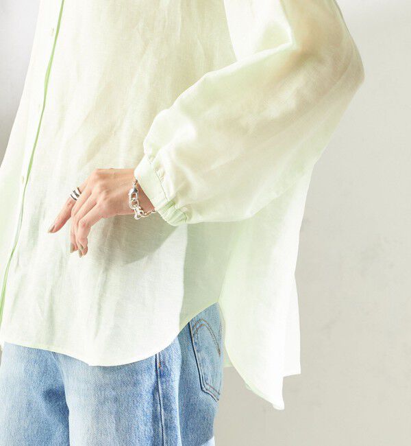 SHIPS for women「《一部追加予約》〈手洗い可能〉IMPERIAL LINEN 混 バンドカラー スキッパー シャツ」|シャツ・ブラウス|