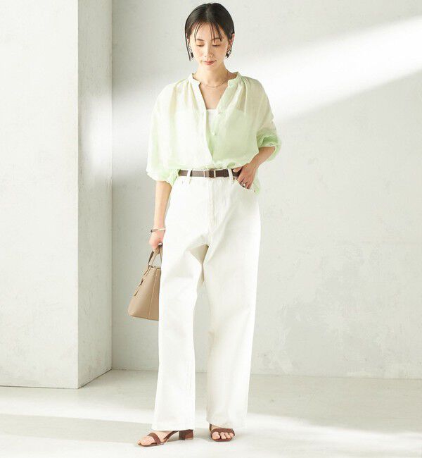 SHIPS for women「《一部追加予約》〈手洗い可能〉IMPERIAL LINEN 混 バンドカラー スキッパー シャツ」|シャツ・ブラウス|