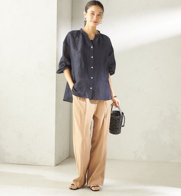 SHIPS for women「《一部追加予約》〈手洗い可能〉IMPERIAL LINEN 混 バンドカラー スキッパー シャツ」|シャツ・ブラウス|