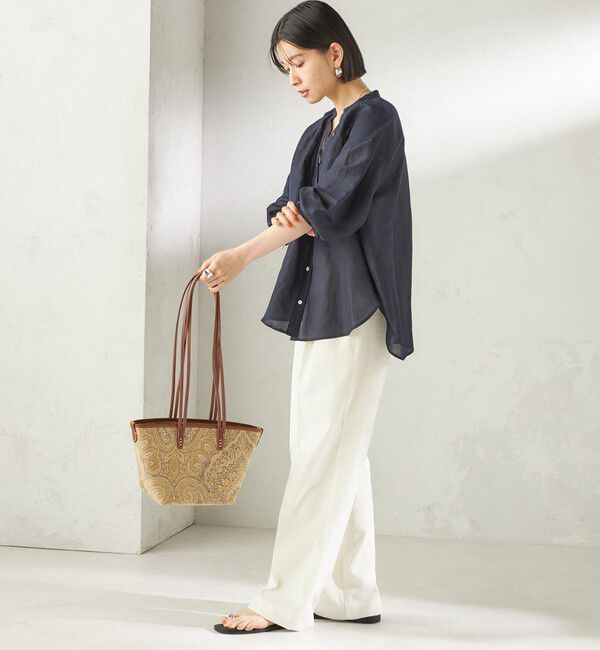SHIPS for women「《一部追加予約》〈手洗い可能〉IMPERIAL LINEN 混 バンドカラー スキッパー シャツ」|シャツ・ブラウス|