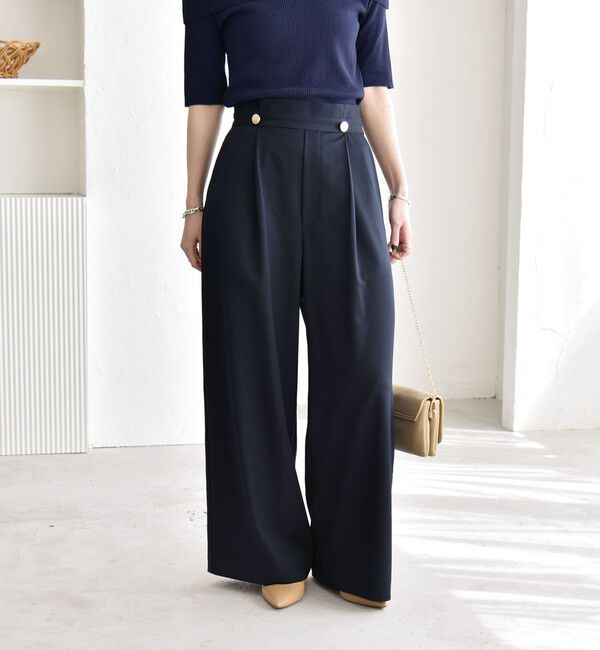 quaranciel「quaranciel:〈洗濯機可能〉ゴールドボタン ハイウエスト ワイド パンツ」|その他|