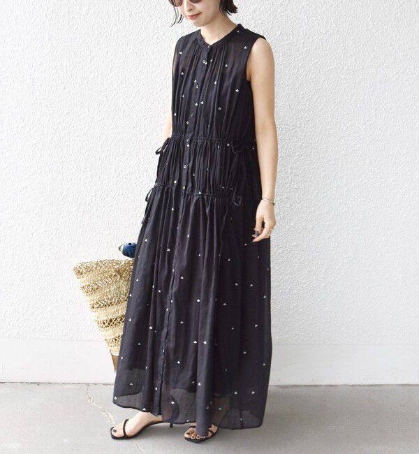 SHIPS for women「《一部追加予約》〈手洗い可能〉コットン オーガンジー 刺繍 ウエスト ドロスト ワンピース」|ワンピース|