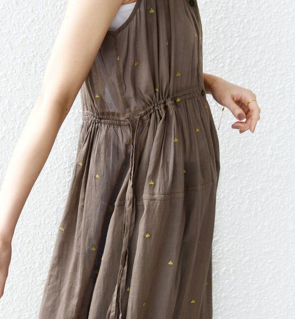 SHIPS for women「《一部追加予約》〈手洗い可能〉コットン オーガンジー 刺繍 ウエスト ドロスト ワンピース」|ワンピース|