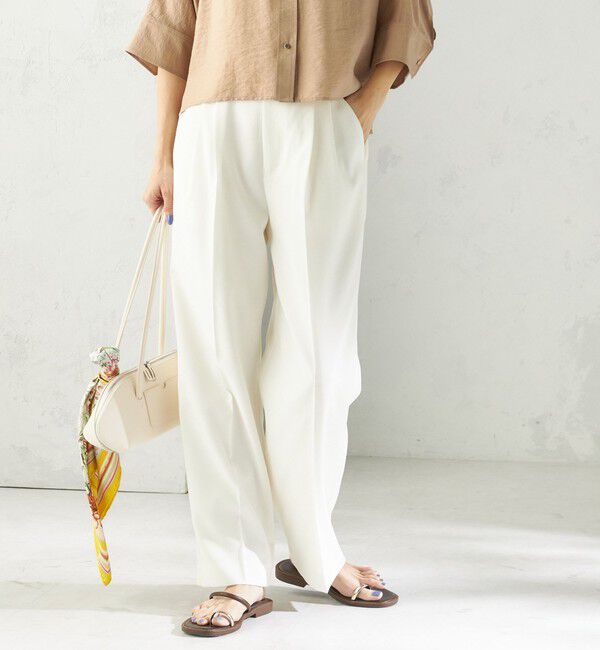 SHIPS for women「〈手洗い可能〉ドライ シャンタン フロント タック パンツ」|その他|ホワイト