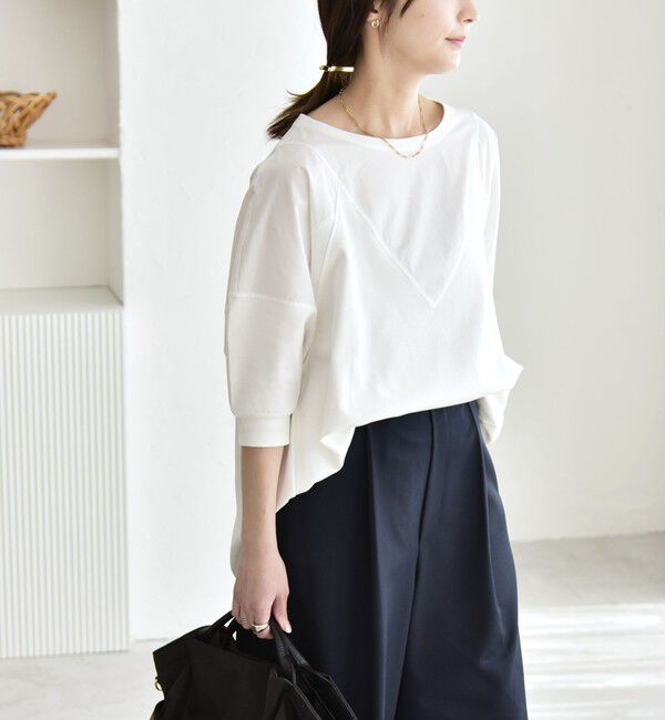 quaranciel「《予約》quaranciel:〈接触冷感/汗染み防止加工/洗濯機可能〉ドッキング Aライン カットソー」|Tシャツ・カットソー|