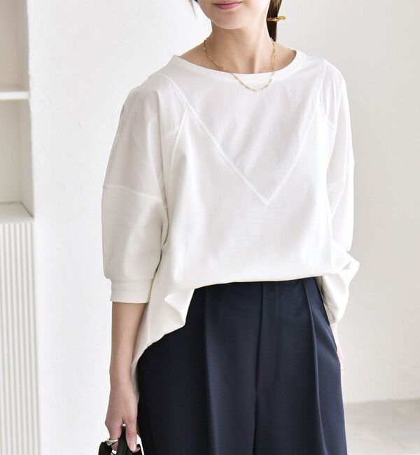 quaranciel「《予約》quaranciel:〈接触冷感/汗染み防止加工/洗濯機可能〉ドッキング Aライン カットソー」|Tシャツ・カットソー|