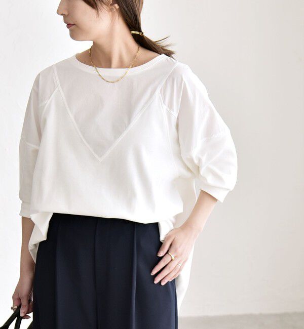 quaranciel「《予約》quaranciel:〈接触冷感/汗染み防止加工/洗濯機可能〉ドッキング Aライン カットソー」|Tシャツ・カットソー|