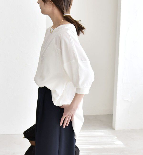 quaranciel「《予約》quaranciel:〈接触冷感/汗染み防止加工/洗濯機可能〉ドッキング Aライン カットソー」|Tシャツ・カットソー|