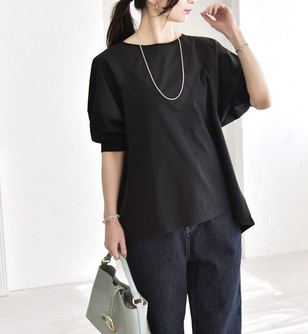 quaranciel「《予約》quaranciel:〈接触冷感/汗染み防止加工/洗濯機可能〉ドッキング Aライン カットソー」|Tシャツ・カットソー|