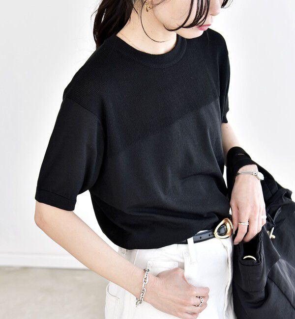 quaranciel「《予約》quaranciel:〈接触冷感/手洗い可能〉コンパクト シアー ニット TEE」|ニット・セーター|