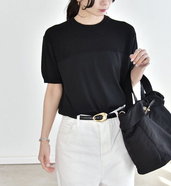 quaranciel「《予約》quaranciel:〈接触冷感/手洗い可能〉コンパクト シアー ニット TEE」|ニット・セーター|