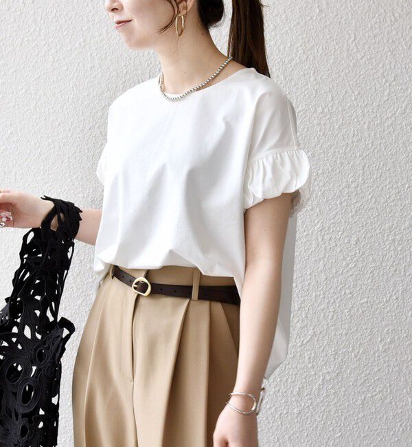 SHIPS any「《予約》SHIPS any:〈多機能/洗濯機可能〉マルチファンクション ギャザー スリーブ TEE」|Tシャツ・カットソー|