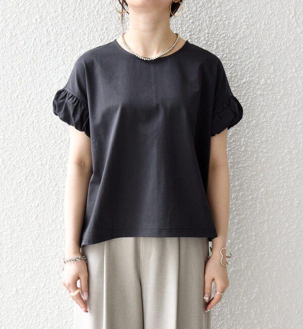 SHIPS any「《予約》SHIPS any:〈多機能/洗濯機可能〉マルチファンクション ギャザー スリーブ TEE」|Tシャツ・カットソー|