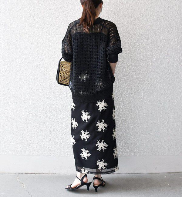 SHIPS any「《予約》SHIPS any:〈洗濯機可能〉メッシュ レース エンブロイダリー Iライン スカート」|タイト|