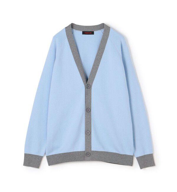 CABaN「CABaN コットンカシミヤ バイカラーVネックカーディガン」|カーディガン|62 ブルー&times;グレー