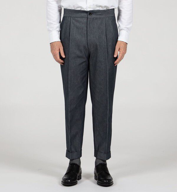 TOMORROWLAND MENS「コットンカシミヤ バックベルト ペグトップスラックス SONDRIO」|スラックス|