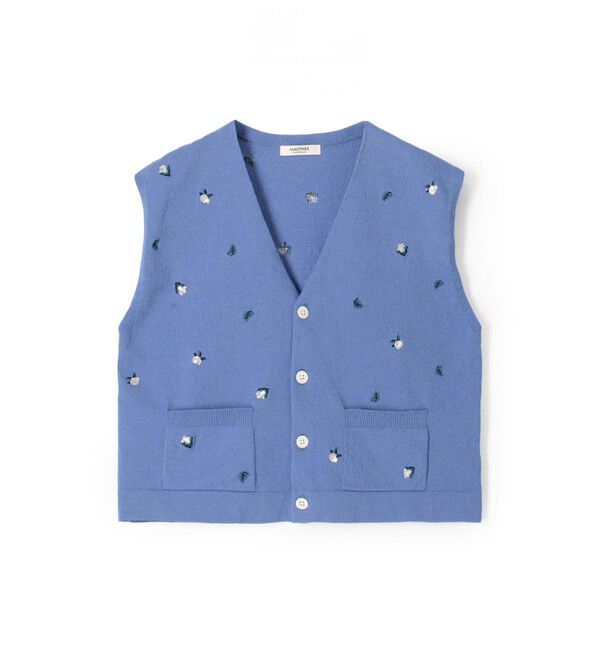 MACPHEE「フラワーエンブロイダリー Vネックベスト」|ベスト・ジレ|63 ライトブルー